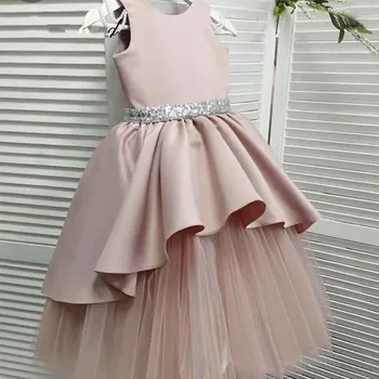 A-Line Pink Gėlių Mergaičių Suknelės, Perlų Peties Sluoksnių Vakare Vaikai Suknelė China Varčias Merginos Kamuolys Suknelė Vestidos