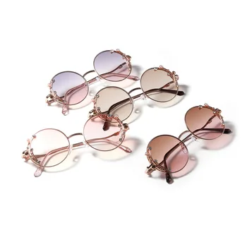 Akiniai nuo saulės moterims, 2021 prabangos prekės apvalus deimantas retro mados ponios madinga metalo rėmas UV400 akiniai