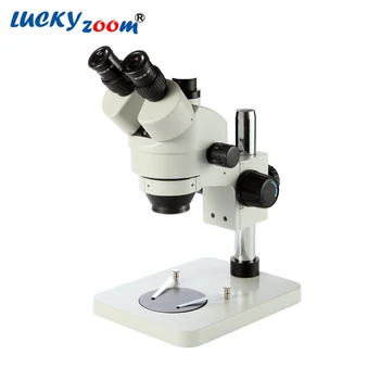 Atnaujintas 7X-45X vienu metu-Židinio Trinokulinis Mikroskopu Sidabro Nuolat Zoom Stereo Mikroskopas 76MM Rankos Stačiakampio Pagrindo Microscopio