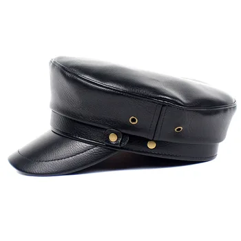 Black PU karinės skrybėlę ponios retro karinės skrybėlę odos beretė ponios rudens ir žiemos skrybėlę sailor skrybėlę variklio dangčio moterų skrybėlę variklio dangčio