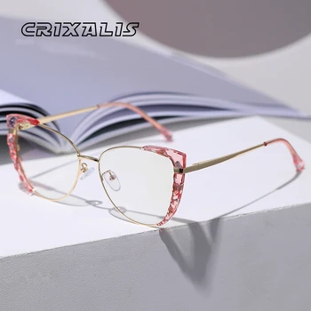 CRIXALIS Mados moteriški Akiniai Kompiuterio UV400 Cat Eye Recepto Optinio Skaitymo Skaidrūs Rėmeliai Moterų Klasės Akiniai