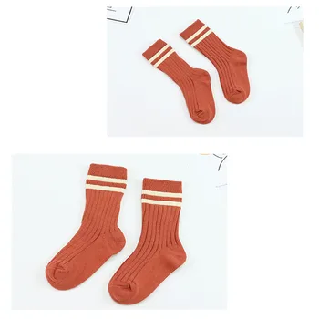 5 poros vaikiškų kojinių, dviguba adata, dryžuotas vamzdis, kojinės, šukuotos medvilnės, kūdikių kojinės, tinka 1-12 metų