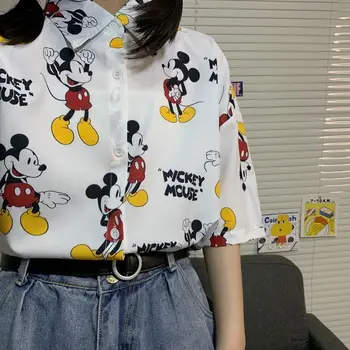 Mickey Mouse Palaidinės Trumpomis Rankovėmis Marškiniai Viršuje Moterų Atsitiktinis Palaidinė Vintage Mados Animacinių Filmų Marškinėliai Vasaros Blusa Feminina Streetwear