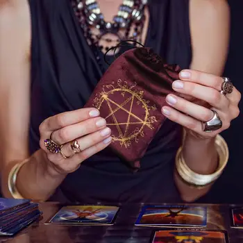 Aksomo Pentagram Taro Saugojimo Krepšys Stalo Žaidimo Kortelės Siuvinėjimo Raišteliu Paketo Raganavimas Prekių Už Altoriaus Taro Krepšiai