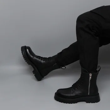 Vyrai prabangos platformos batai rudens-žiemos natūralios odos batai tendencija gražus karinės įkrovos rudens žiemos trumpas botas vyras