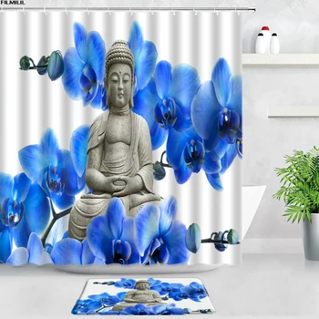 Zen Žalia Bambuko Buda Dušo Užuolaidos Vonios Kilimėliai Nustatyti Juodasis Akmuo Gėlės, Sodo Dekoracijos, Vonios kambarys, kiliminė danga, neslidžios Kilimas Namų Dekoro