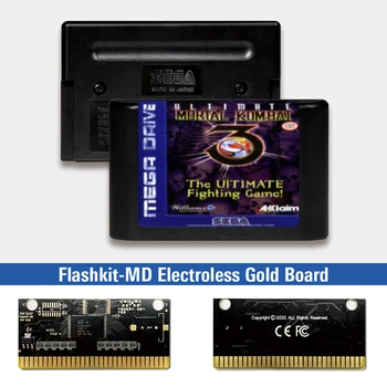 Ultimate Mortal Kombat 3 - EUR Etiketės Flashkit MD Electroless Aukso PCB Kortele Sega Genesis Megadrive Vaizdo Žaidimų Konsolės