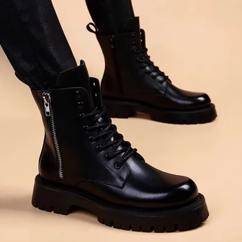 Britų dizaineris natūralios odos batai vyrams prabangos platforma batai šalies klubą juoda įrankiai kaubojus įkrovos botas vyras