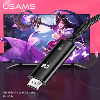 USAMS 2m 1080P HD Žaibas į HDMI Suderinamus Garso ir Vaizdo Kabelis HD TV Box Displayer Projektorius, Nešiojamas Kompiuteris PS5 4 3