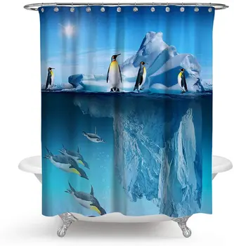 Atsparus Vandeniui Pelėsiai Atsparios Vonia, Dušo Užuolaidos Mėlyna Šaldytų Antarkties Ledynas Pingvinas Poliesteris Vonios Kambarys Dušo Užuolaidos