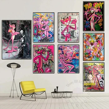 Animacija Grafiti Pink Panther Plakatai Disney Tapybos Drobės Spausdina Gatvės Sienos Meno Nuotrauką Kambarį Namų Dekoro Cuadros
