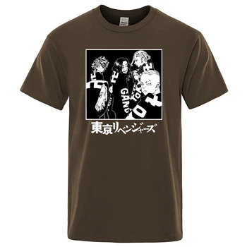 Japonų Anime Mens Medvilnės marškinėliai Tokijo Revengers Spausdinti Tshirts Vyrų Medvilnės Harajuku Trumpas Rankovės Marškinėliai Vasaros Juoda Viršuje Tee