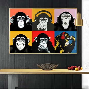 RELIABLI Meno Šešių Beždžionių Gorilos Gyvūnų Plakatai, Drobė, Tapyba Namų Apdaila, Sienų Tapyba už Kambarį AbstractPicture