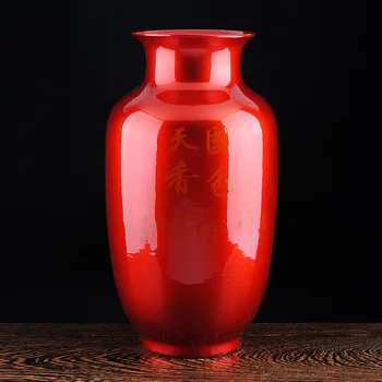 Kinų stiliaus Krištolo Glazūra Keramikos Raudonasis Bijūnas Vaza Porceliano Vazos Dirbtinių Gėlių Vazos Apdaila