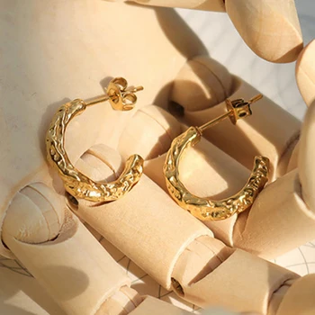 Aliuminio folija Kalti hoopas auskarai moterims, nerūdijančio plieno, aukso mažų C hoopas auskarai minimalizmas prancūzų stiliaus didmeninės