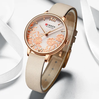 2020 CURREN Mados Atsitiktinis Oda Moterų Laikrodžiai Gražus Unikalaus Dizaino Ciferblatas Kvarcinis Laikrodis Laikrodis Moterų Mados Suknelė Žiūrėti