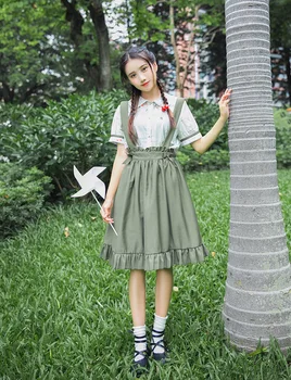 Japonijos kawaii girl saldus lolita rinkiniai peter pan apykaklės spausdinimo lolita marškinėliai+bowknot falbala gothic lolita rinkiniai loli cosplay