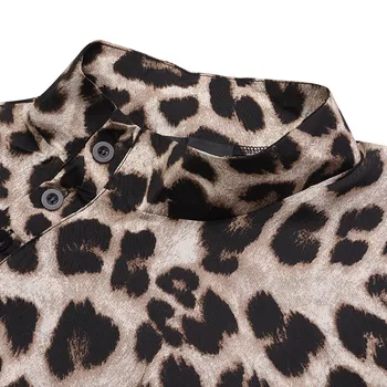2021 Vasaros Mados Leopardas Spausdinti Palaidinės Celmia Moterų Atsitiktinis Trumpomis Rankovėmis Viršūnes Derliaus Aukštos Apykaklės Blusas Femininas