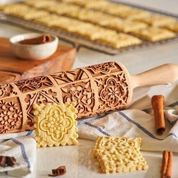 Medienos Įspaudas Kočėlas Minkštas Pyragas Tešla Slapukus Makaronų Sausainių Vintage Modelis Graviruotas Roller